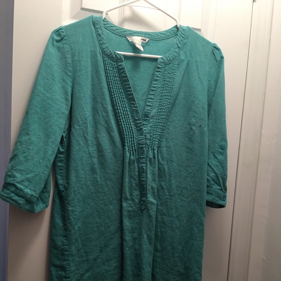 3/4 sleeve linen turquoise dress / tunic - Picture 3 of 3